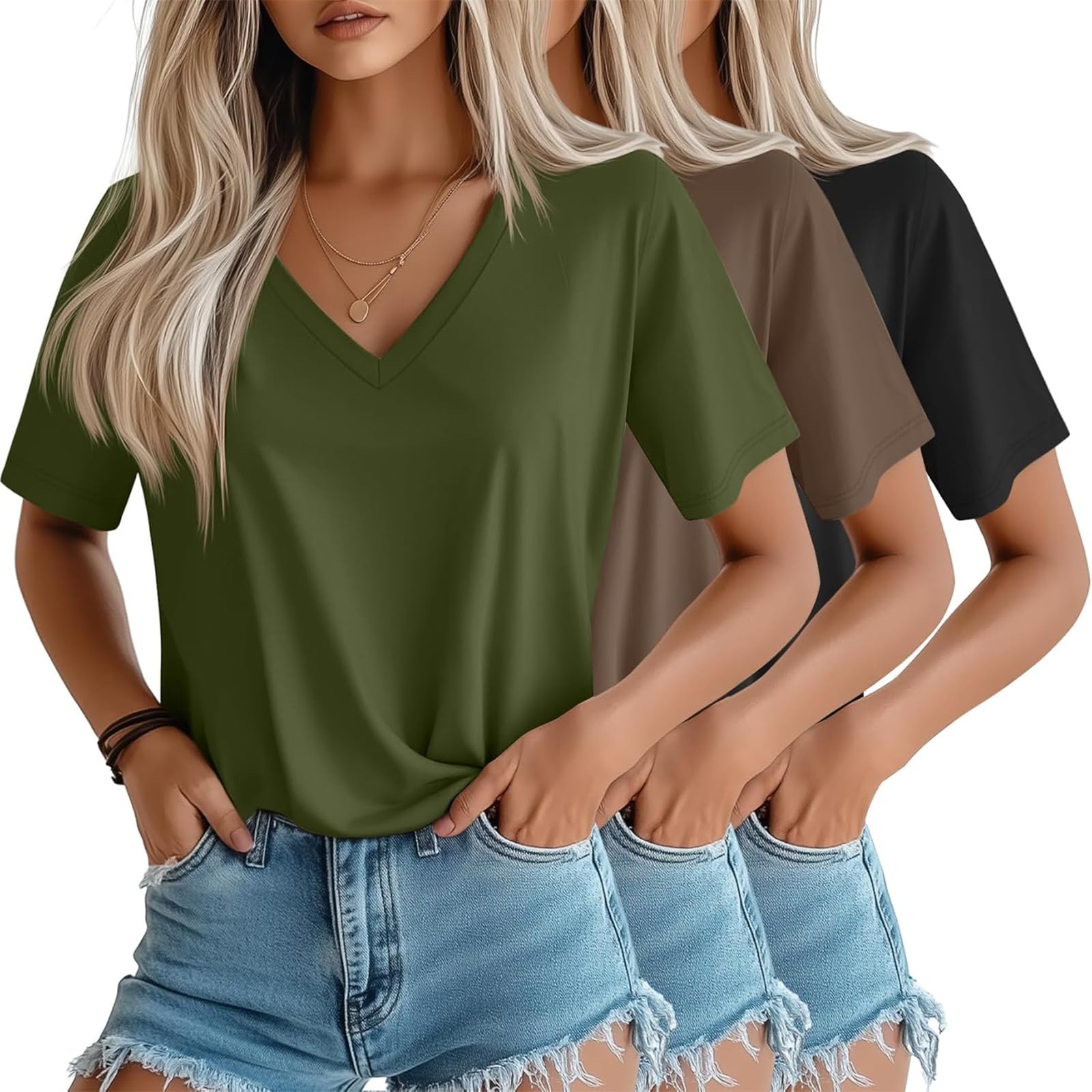 Women's V Neck Tunic Sweaters 2-Pack - Long Sleeve Lightweight Tops For Casual Wear