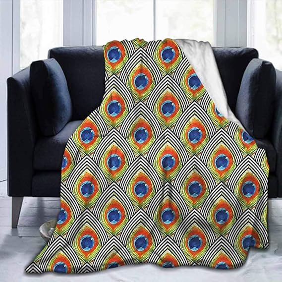 dsdsgog Soft Blanket Queen Peacock,Oriental Exotic Plumage,60"x62" Soft Blankets for