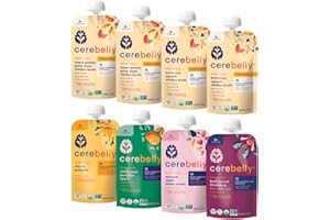 Cerebelly Organic Baby Food Pouches, Veggie & Bone Broth Purees, 16 Nutrients, No Added Sugar, Non-GMO, Toddler Snacks, 6 Flavors, 4oz, 8 Pack
