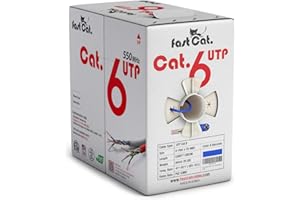 fast Cat. Cat6 Ethernet Cable 1000ft - 23 AWG, CMR, Insulated Solid Bare Copper Wire Cat 6 Cable with Noise Reducing Cross Se