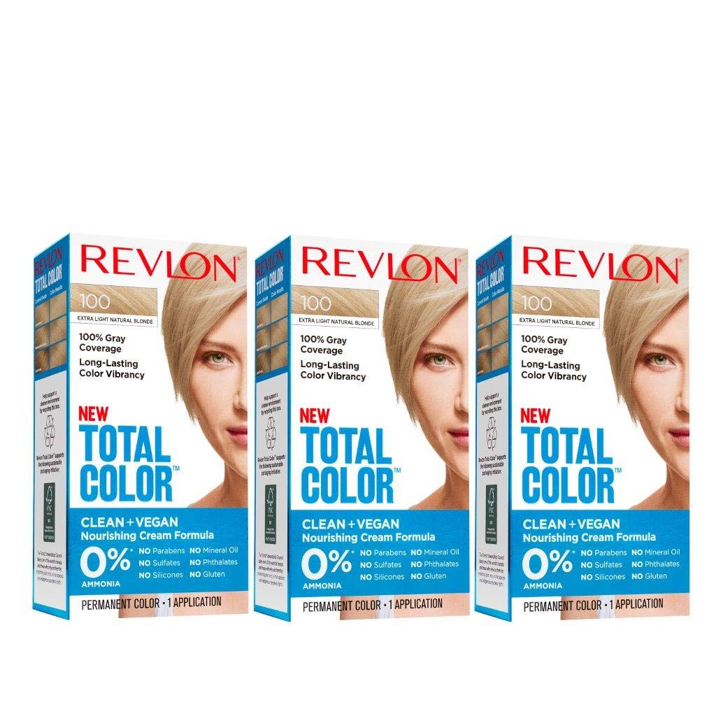 Revlon Total Color Hair Color, Clean and Vegan, 100% Gray Coverage Hair Dye, 3 count, 10 Black, 10.2 Ounce : Beauty