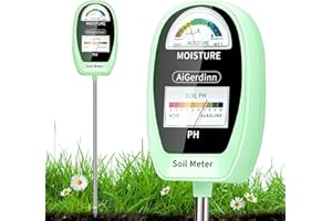 AiGerdinn Soil Test Kit, 2-in-1 Soil Moisture Meter, Soil pH Meter -Dual Dial-Simultaneously-Display Results-Soil pH Tester, Moisture Meter for House Plants,Garden,Lawn,Farm Indoor&Outdoor-Green