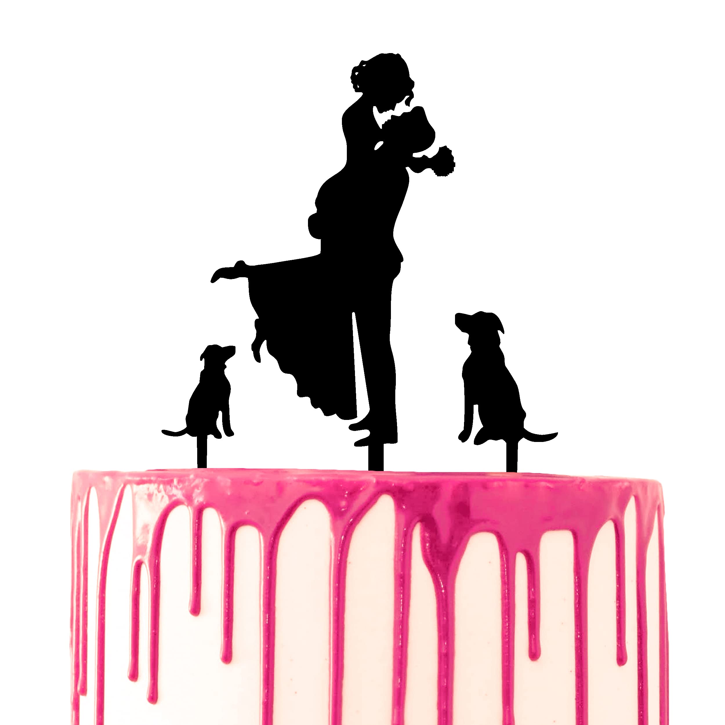 CARISPIBET cake topper groom picks up bride with two dogs at their sides acrylic