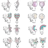 Yowivon Clip on Earrings for Girls Women Silver Non Pierced Cubic Zirconia Cute Earrings Heart Star Butterfly Flower Pearl Ball Colorful Hypoallergenic Stud Earring Set for Teen