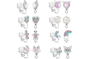 Yowivon Clip on Earrings for Girls Women Silver Non Pierced Cubic Zirconia Cute Earrings Heart Star Butterfly Flower Pearl Ball Colorful Hypoallergenic Stud Earring Set for Teen