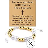 Mwphuy Christian Baptism Gifts for Women Friend Religious Bracelet Jewelry Baptism Communion Confirmation Gifts for Women Daughter Granddaughter Beaded Bracelet Christmas Birthday Gift