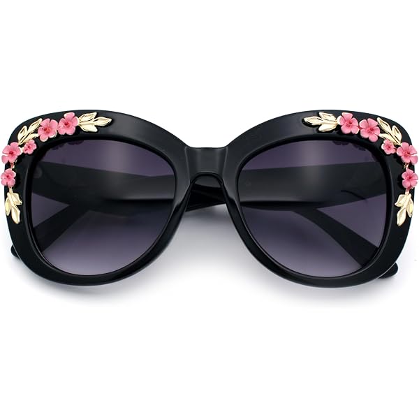 New! Black Floral Trim Sunglasses Amazon.com: Chezi Women main image 2