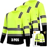 WPLM 3 Pack Hi Vis Long Sleeve Safety Shirts Reflective DryBlend Shirts for Railway Colleague Moisture Wicking Multipack
