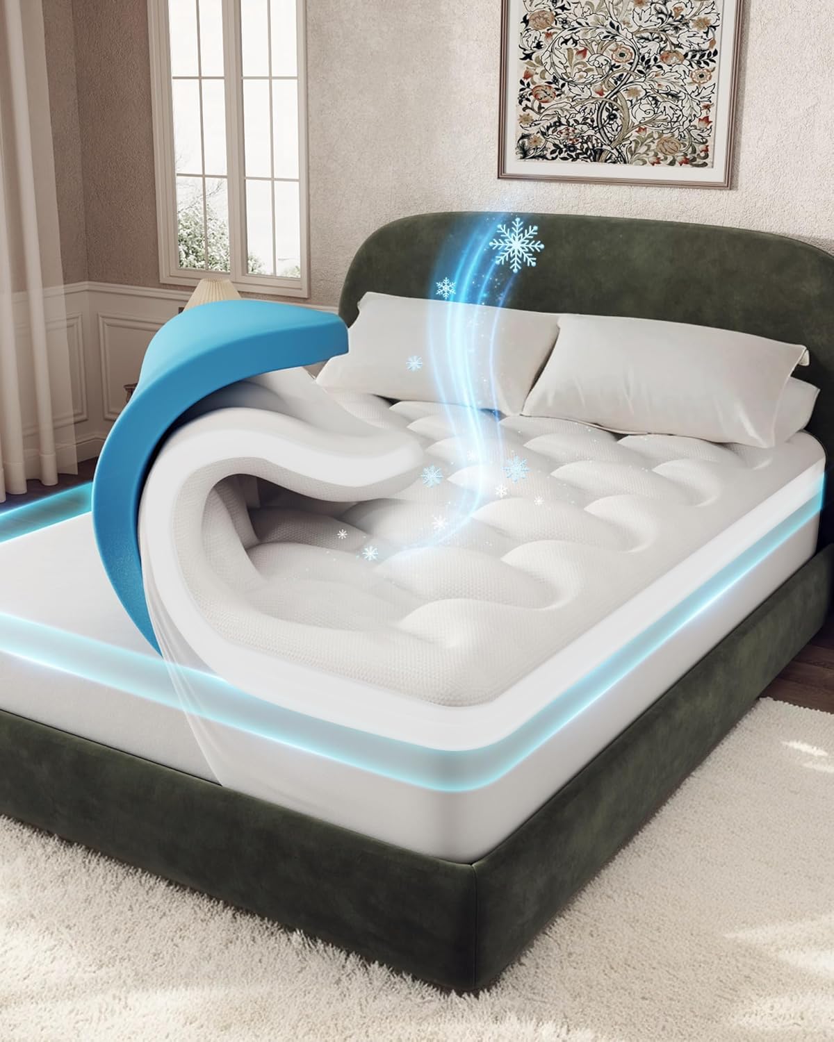 Photo 1 of ***Missing 2” top pillow*** OhGeni Cooling 4 lnch King Size Dual Layer Mattress Topper, 2 Inch Gel Memory Foam, 2 Inch Soft Breathable Pillow Top Pad, Bedroom Mattresses Cover, Extra Comfortable Sleep and Back Pain Relief