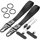 Uniclife 2 Pack Keychain Wristlet, Soft Fabric Key Chain for Car Keys Badges, Cool Wristlet Keychain with 2 Key Rings Tether Tab & Phone Strap, Short Wrist Lanyard Strap for Men & Women (Black)