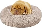Enjamoy Plush Donut Dog Bed 60cm Calming Round Pet Bed Soft Fluffy Brown