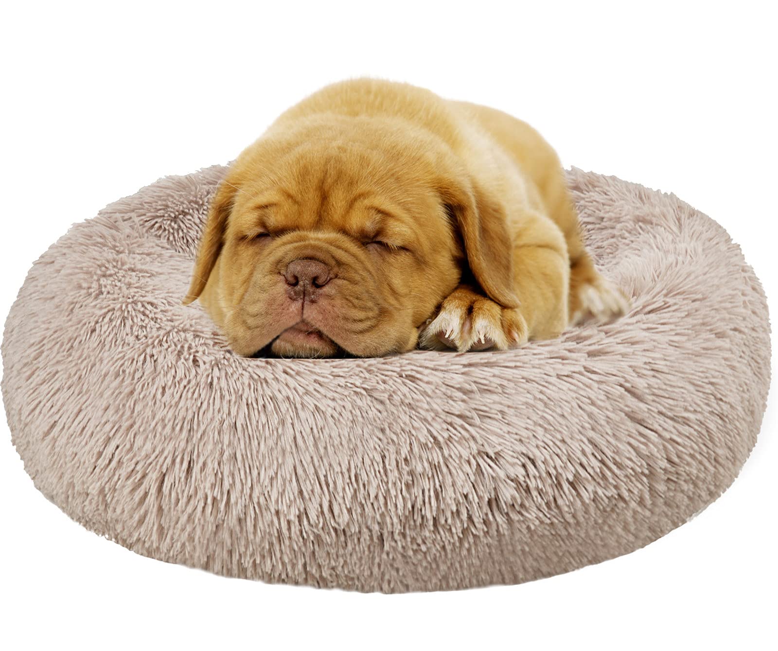 Enjamoy Plush Donut Dog Bed, Calming Round Dog Cat Bed Soft and Fluffy Cuddler Pet Cushion Self-Warming Puppy Beds Machine Washable, Brown 60cm — image 1