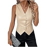 SweatyRocks Women's PU Leather Button Down V Neck Sleeveless Jacket Vest Waistcoat
