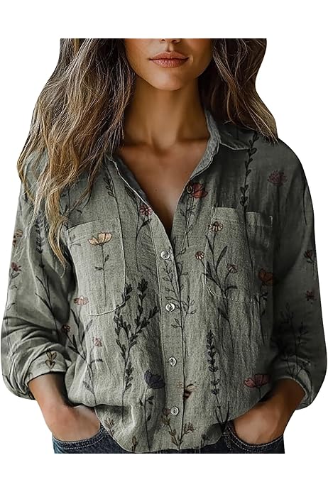 Blusa De Lino Para Mujer Camisas étnicas Para Mujer, Con Estampado - Main Image