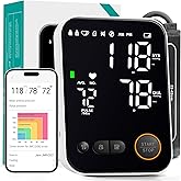 Blood Pressure Monitor Upper Arm - Bluetooth iOS & Android Compatible One-Button Operation Voice Broadcast Large LED Display Backlit 2x120 Memory Adjustable Cuff 8.7"-16.5" with Storage Bag Black