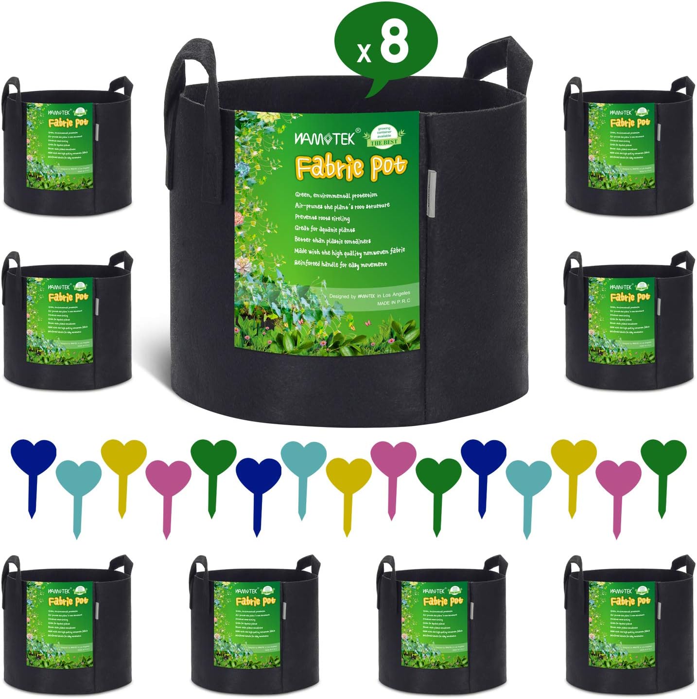 NAMOTEK 8-Pack 7 Gallon Grow Bags for Potato or Plant Container, Thickened Nonwoven Aeration Fabric Pot Plant Grow Bags with Handled