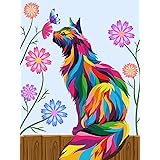 Dydjoy Paint by Numbers for Kids & Beginner , DIY Oil Painting Gift Kits 12 x 16 inch Canvas - Colorful Cats and Flowers (Wit
