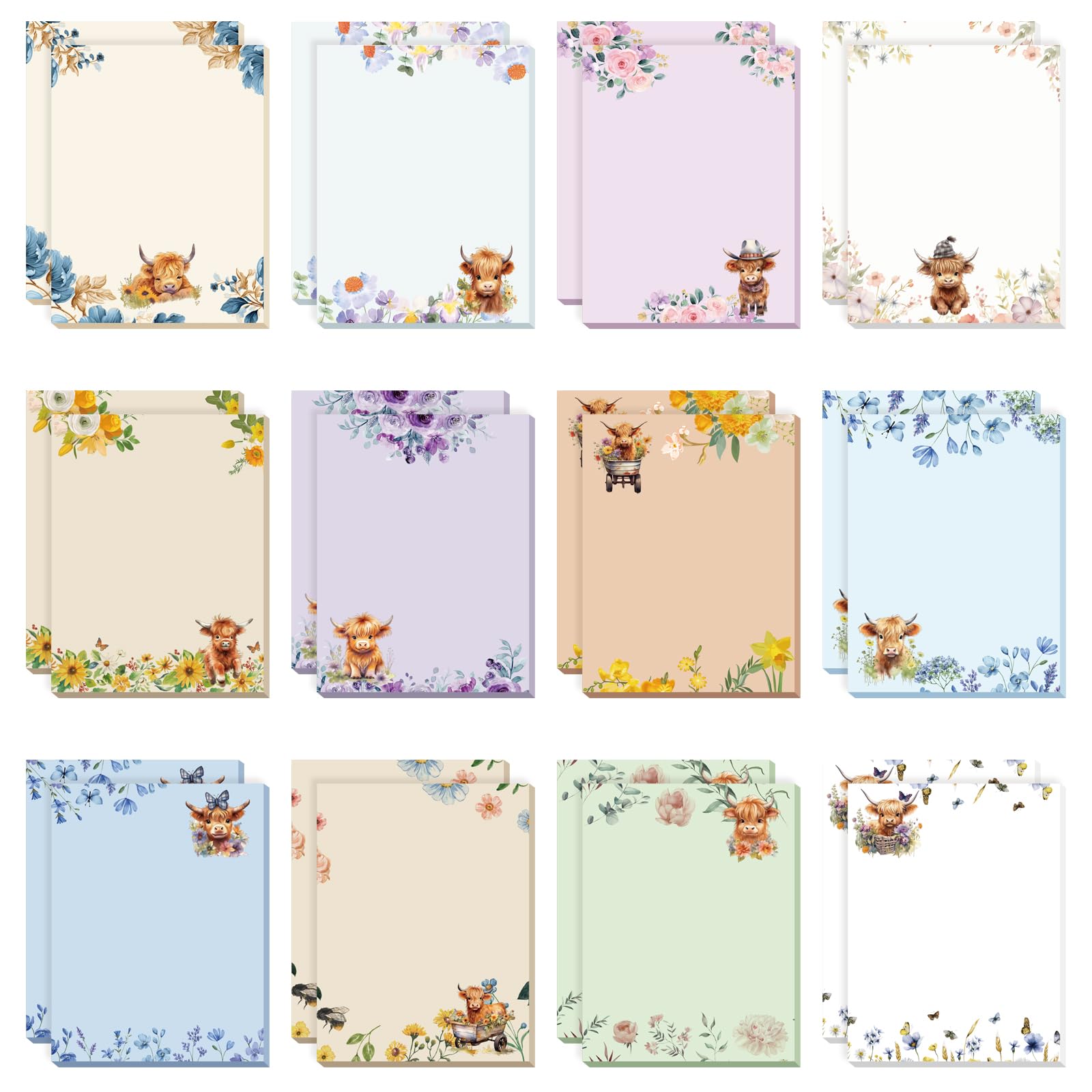Photo 1 of Janlaugh 24 Pads 1440 Sheets Highland Cow Sticky Notes Sticky Memo Pads Self Stick Cute Cow Office Supplies Cow Party Favors Adhesive Notepad for Journal Gift 3 x 4 In(Colorful Flowers Cow, 24 Pads)