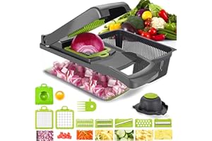 KT-GARY Onion Chopper,Vegetable Chopper Food Chopper with Large Container,12 in 1 Adjustable Mandolin Slicer, Multi-Blade for Food Salad Potato Veggie Fruit Chopper Cutter (Grey)