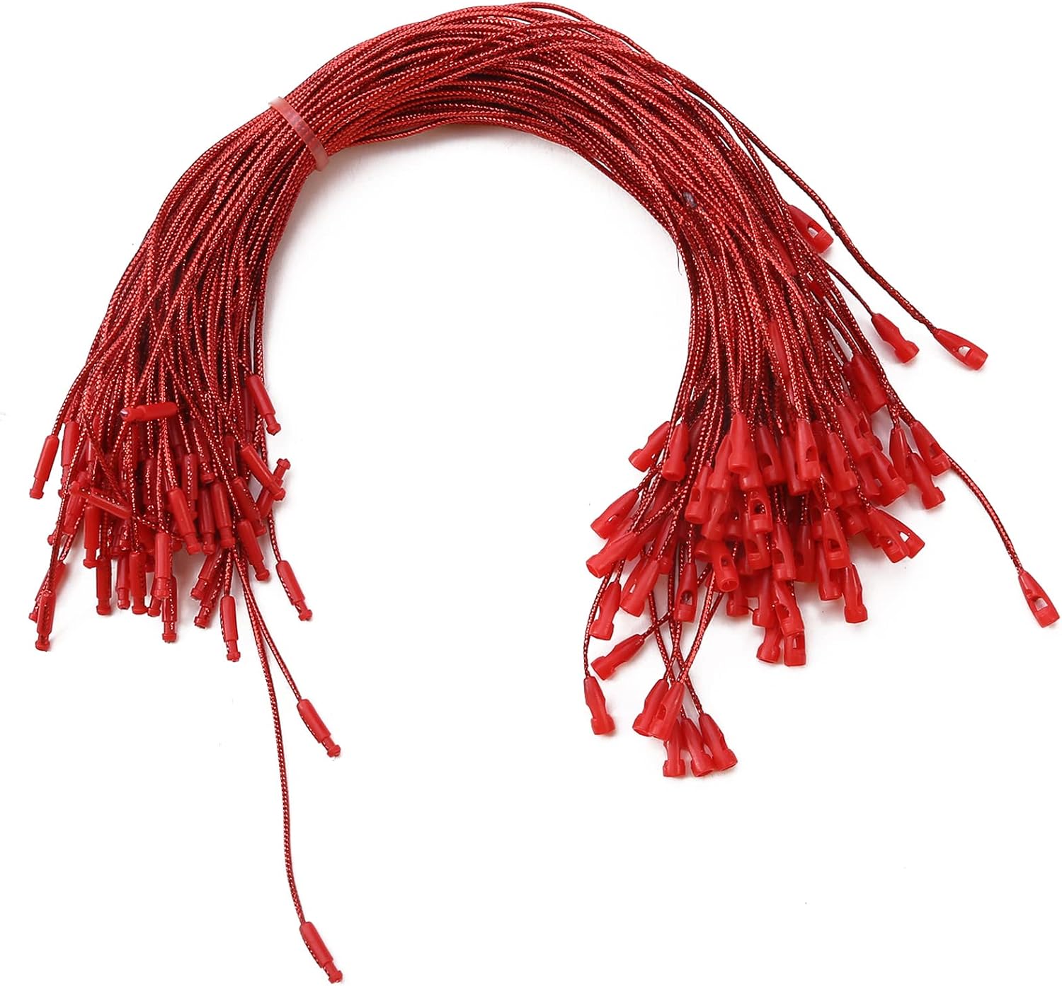 Ornament Hooks - Ellylian Christmas Ornaments Hanger String 100Pcs Gold Ribbon Ornament Hook Ropes Precut String with Snaps Locking for Xmas Ornament Hanging Decorations,Red