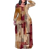 PinkPatty Plus Size Maxi Dress for Curvy Women Crew Neck Long Sleeves Casual Dress Vacation Sundresses with Pockets