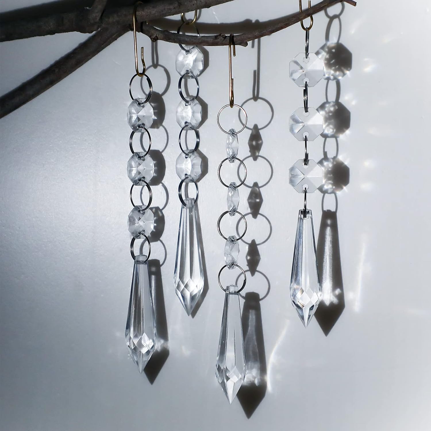 Ornament Hooks - 72 Pieces Crystal Christmas Tree Ornaments Crystal Beads Garland Crystal Ornaments Clear Chandelier Pointy Drop Style Pendants Beads with Ornament Hooks for Christmas Tree Decorations