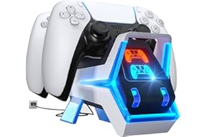 Fenolical PS5 Controller Charger Station, PS5 Charging Station with Fast Charging AC Adapter 5V/3A, Electronic Dog Style Dual Playstation5 Charger Station Accessories with LED Indicator, Blue/White