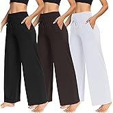 TNNZEET 3 Pack Women's Wide Leg Pants with Pockets - Casual Loose Yoga Trouser Pants Sweatpants Palazzo Lounge Pajama Pants