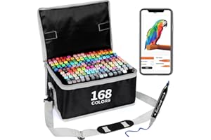 Fnooota Lot de 168 marqueurs à alcool de 2 couleurs avec application, marqueurs artistiques à double pointe pour dessin, croq