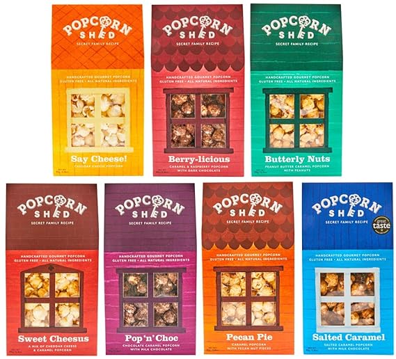 Popcorn Shed 7 Auswahlpaket - Das Perfekte Popcorn Geschenk - Popcorn Schnupperpack