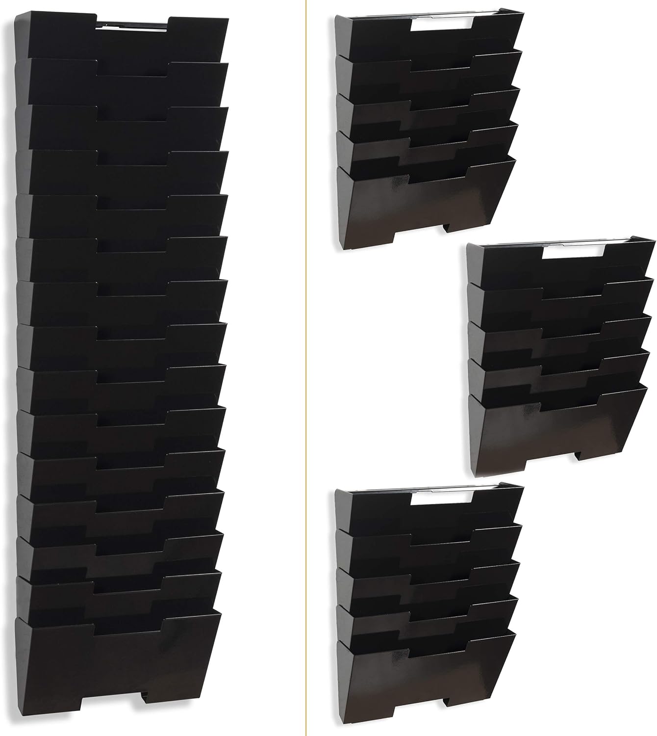 Wallniture Lisbon 15-Tier Wall Mounted File Holder and Desk Organizer, Metal Black Office Organization and Storage Rack : Office Products