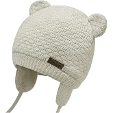 Duoyeree Baby Winter Hat, Bear Knit Earflaps Cotton Lined for Toddler Kids | Windproof bear earflap;