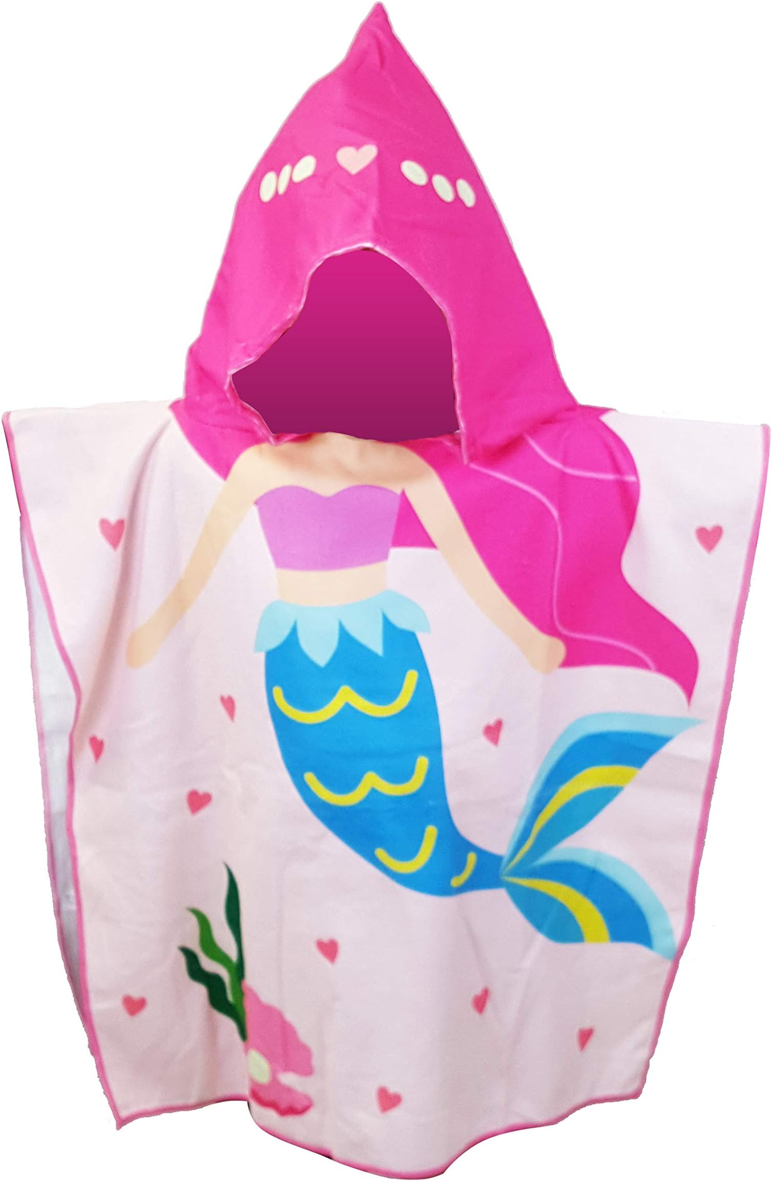 White Kaiman Kids Hooded Beach, Pool & Bath Towel Soft Microfiber Multi-Purpose Poncho Swim Cover Changing Robe w/Fun Characters (Blue Tail Mermaid)