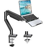 MOUNTUP Laptop Stand for Desk, 2-in-1 Monitor Mount with Laptop Tray Holds 2.2-22lbs, Adjustable Laptops Arm Mount for Max 17" Notebook & 32" Monitor, Laptops Desk Arm with Clamp/Grommet