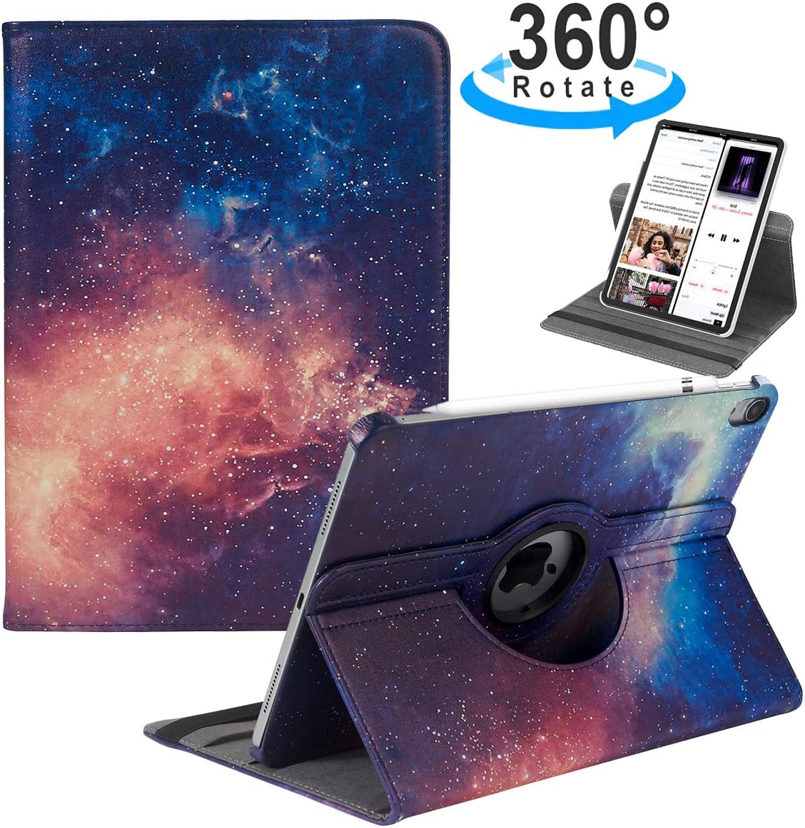 LRCXL Case for New iPad Pro 11 Inch 2018 - [Support Apple Pencil Charging] 360 Degree Rotating Multi-Angle Cover with Auto Sleep/Wake Function Swivel Case for Apple iPad Pro 11" 2018 (Galaxy)