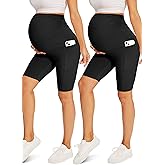 Fotociti Maternity Shorts with Pockets Over The Belly,8" Pregnancy Biker Yoga Active Workout