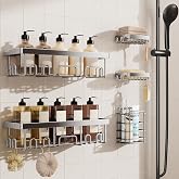 Veken Shower Caddy 5-Pack, Bathroom Organizers and Storage Shelves, Silver | Advanced Rustproof Design, Large Capacity, No Drilling, Adhesive Rack with Soap Holder, Wall-Mounted Kitchen &amp; Home Decor