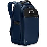 Briggs &amp; Riley @work Medium Backpack, Navy | Padded Comfort-Carry Straps, RFID Pocket, Built-In Sunglasses Pouch, Tech Sleeve Compartment, Slip-Through Pocket for Luggage