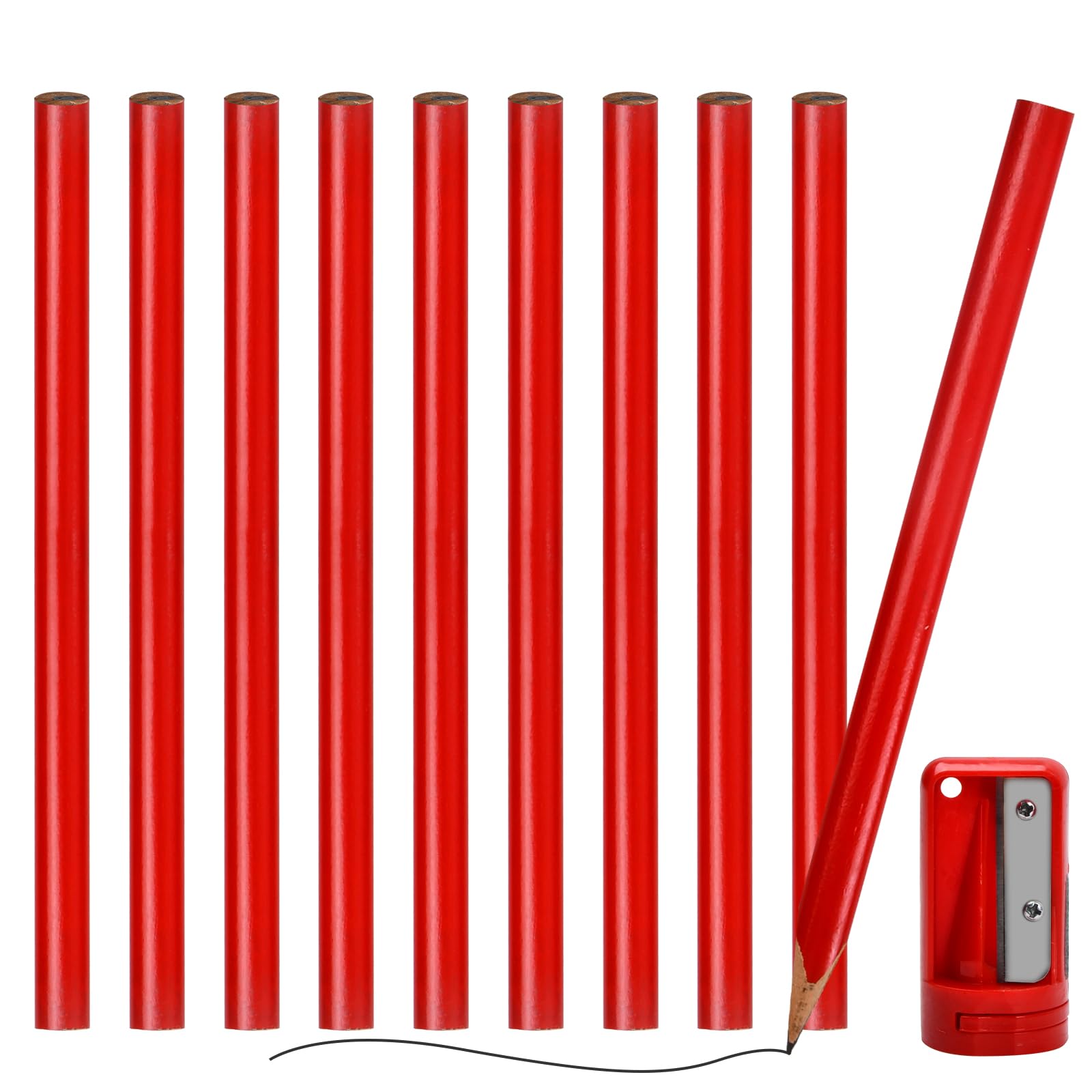 Wisebom Carpenter's Pencil Set, Professional Builders Pencils HB 175mm with Sharpener (Oval)