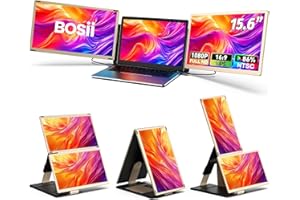 BOSII Laptop Screen Extender Monitor - 15.6" IPS FHD 1080P Triple Portable Extended Monitor for Laptops Type-C/HDMI/USB-A Compatible with Windows Mac Chrome