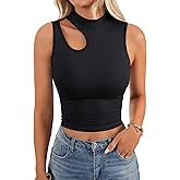 LYANER Women's Mock Turtle Neck Cut Out Sleeveless Ribbed Knit Slim Fit Sexy Tank Tops