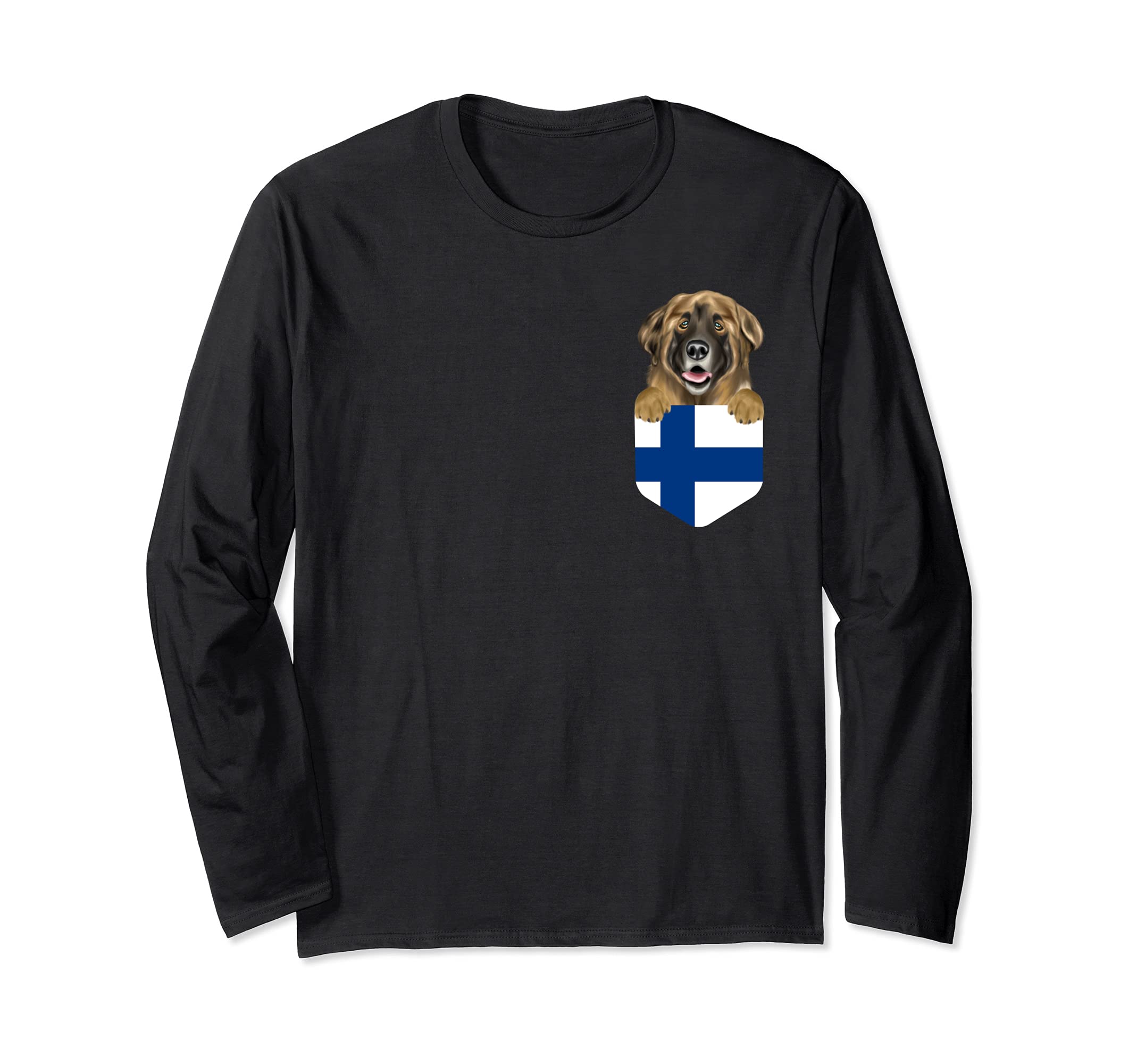Finland Flag Leonberger Dog In Pocket Long Sleeve T-Shirt