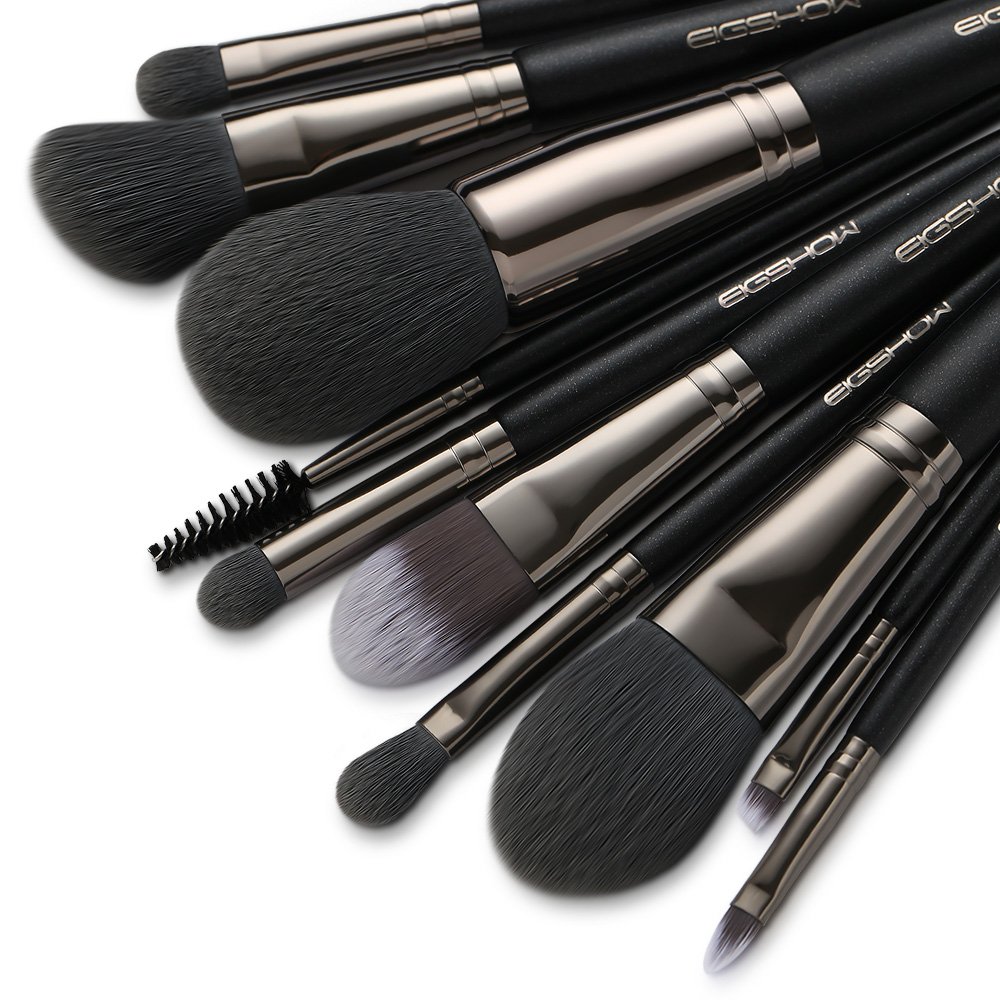 Makeup Brushes EIGSHOW 10pcs Vegan Makeup Brush Set Premium Synthetic Eyeshadow Brush Face Foundation Powder Blush Eye Blending Eyebrow Lip Cosmetic Brush Kit with Makeup Bag Black