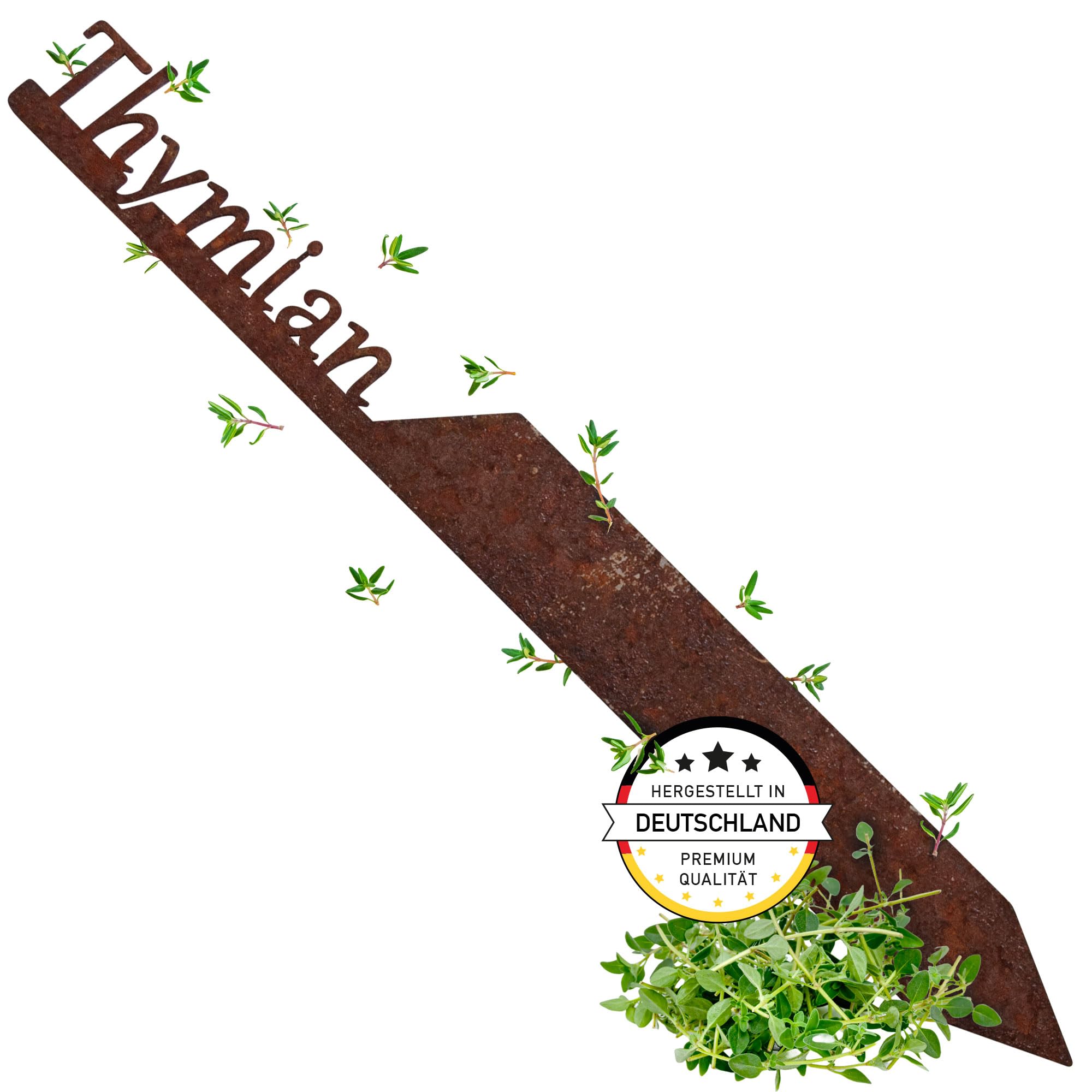 EXTRAVAGANT® Garden Stake Herb Signs Plant Signs Metal Steel Rust Patina Weatherproof for Garden Bed Garden Signs Garden Decoration Rust Stake Thyme