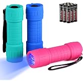 EverBrite Black Light Flashlight 3-Pack, 395nm for Currency Inspection | 9 AAA Batteries Included, 9 LEDs Blacklights Supports UV‑Resin Curing, Neon Glow Art, Reveal Fluorescent Agents
