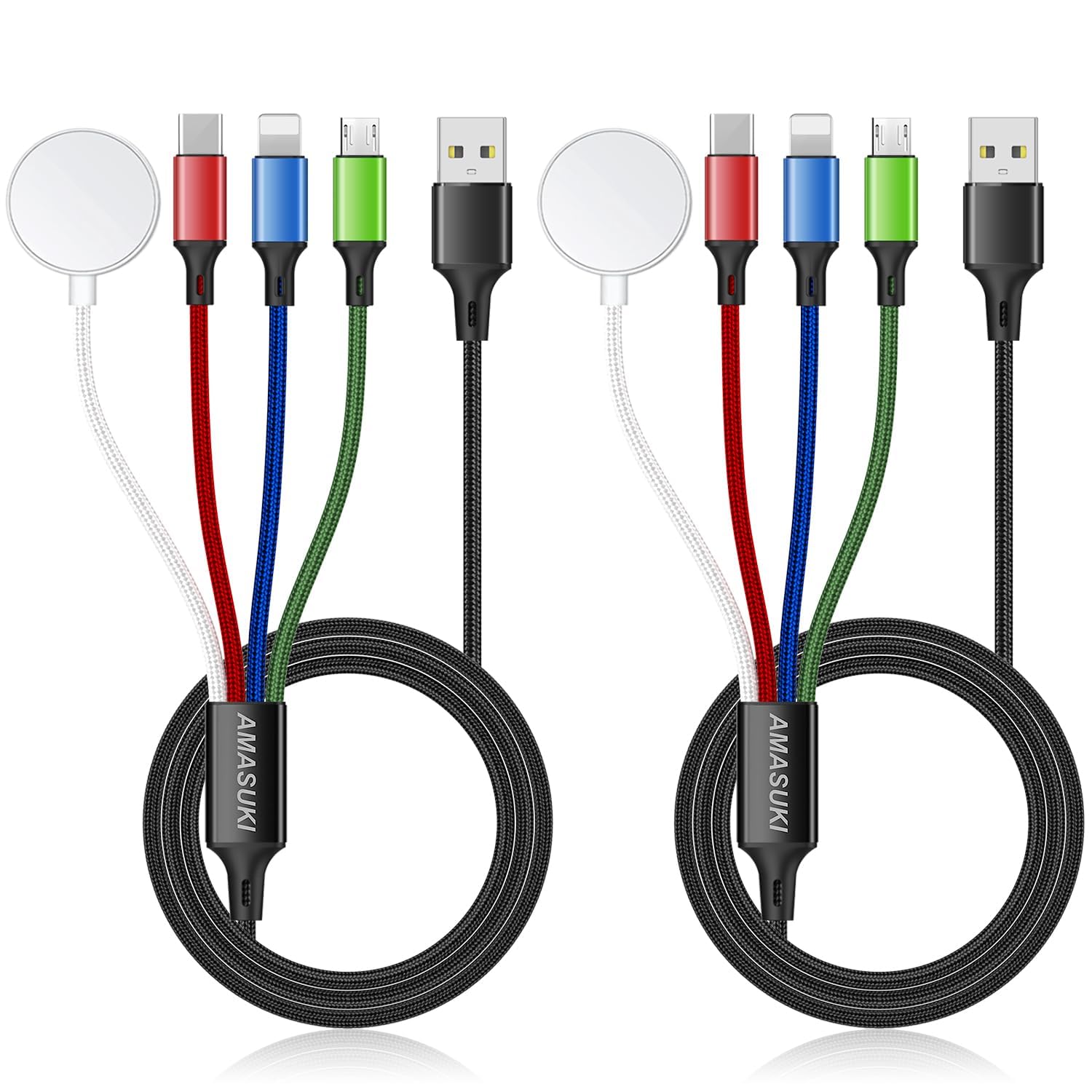 Photo 1 of 2Pack Multi Charging Cable for Apple Watch Charger 4 in 1 Travel Essentials RV Camping Essentials USB C/L/Micro Compatible with iWatch Series 11-1/iPhone 17/16/15/Android Airplane Gadgets-4FT