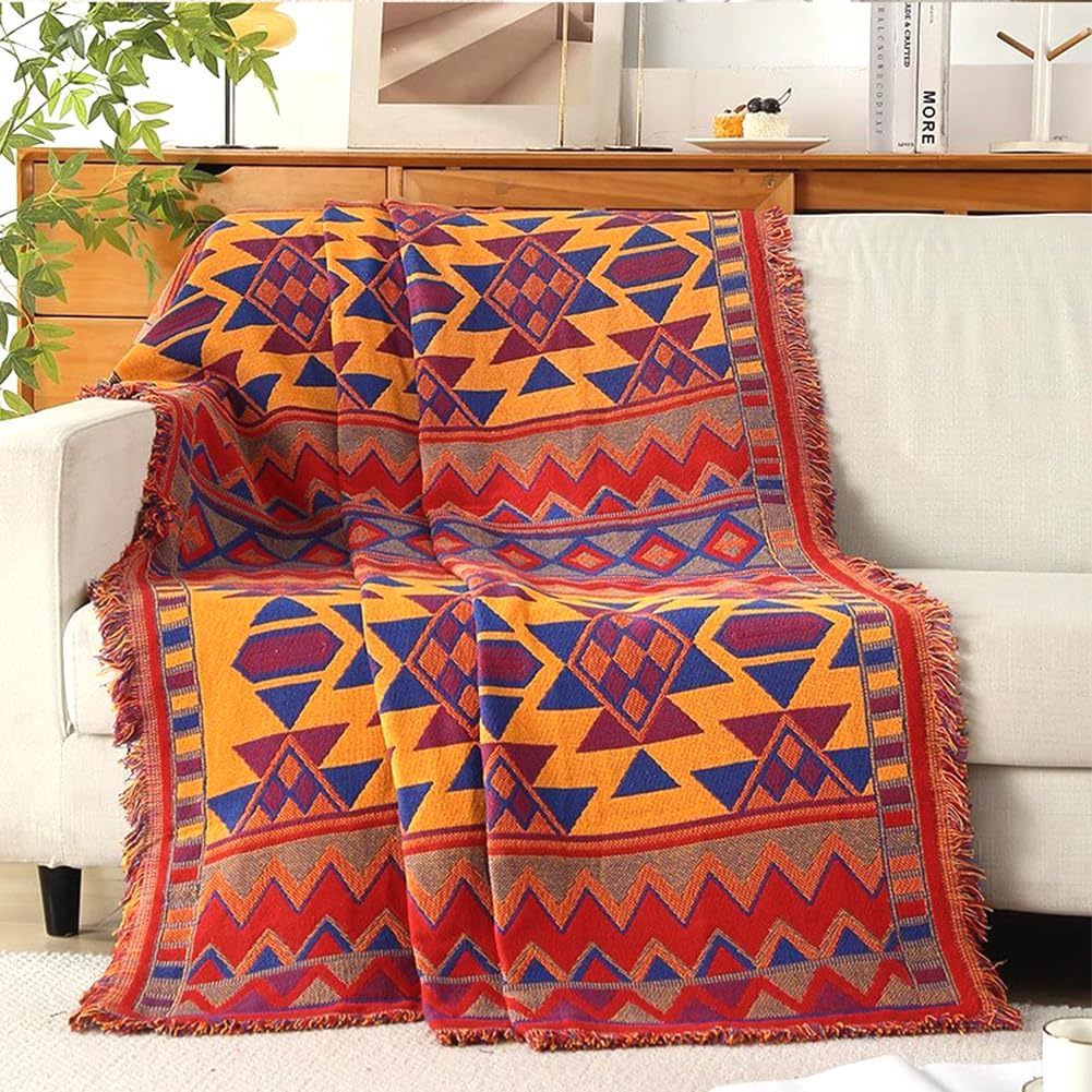 RAIN QUEEN Kilim Rug Indian Rag Rug,Bohemian Throw Blanket for Sofa Chair Cover Tablecloth, Large Traditional Boho Throw Blankets for Hallways,Living Rooom, Bedroom