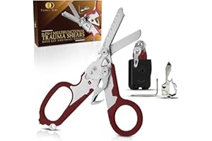 ROYALE VIBES 6 in 1 Trauma Shears Multi Tool - Foldable Stainless Steel Tactical Shears with Strap Cutter, Ring Cutter & Glass Breaker for EMT, Camping, Survival, Rescue & First Aid - Red