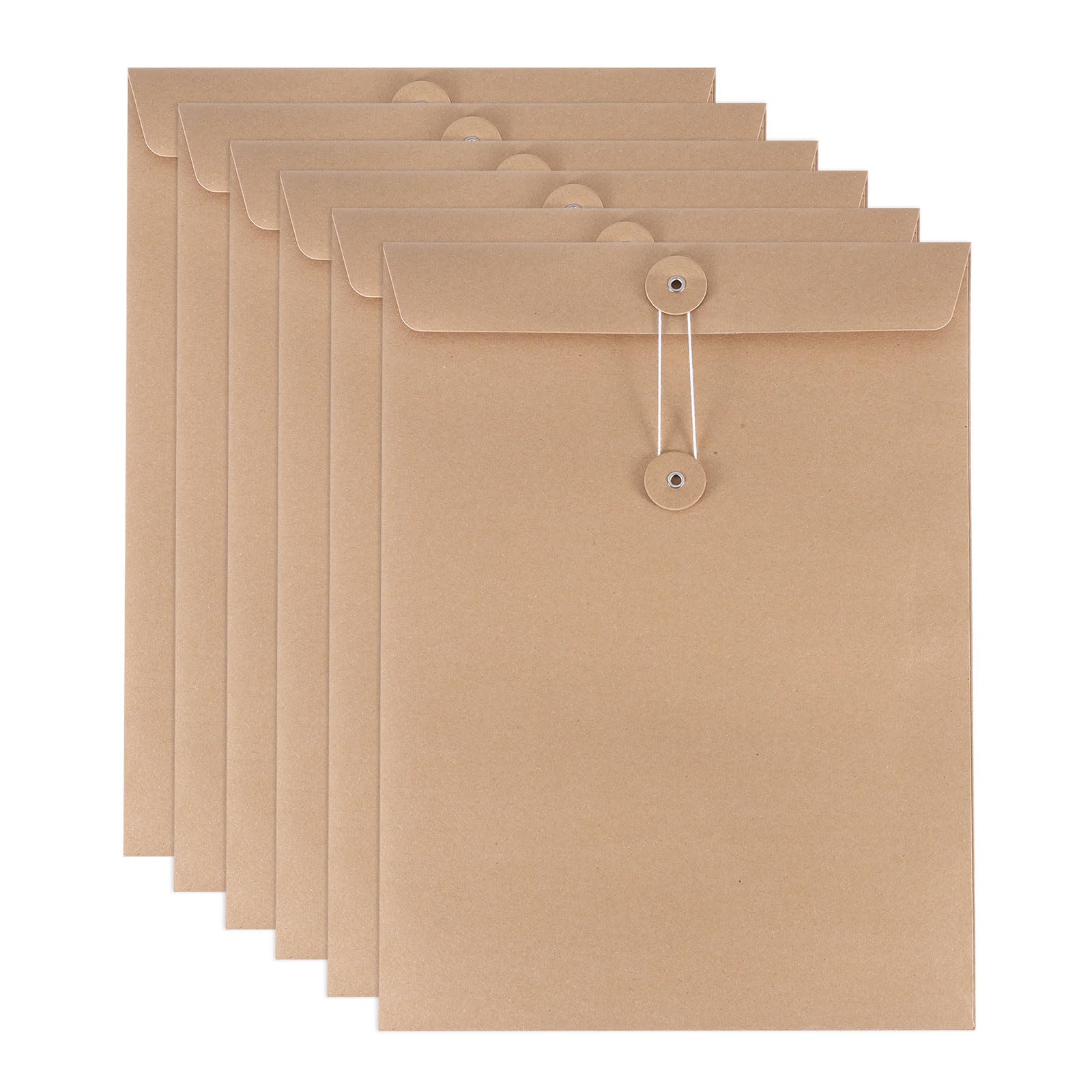 PATIKIL 6 Pcs Kraft Paper Envelope with String Tie Closure, A4 Vintage Envelopes File Folder Bag for Office Business Home Card Storage Document Organize, Brown