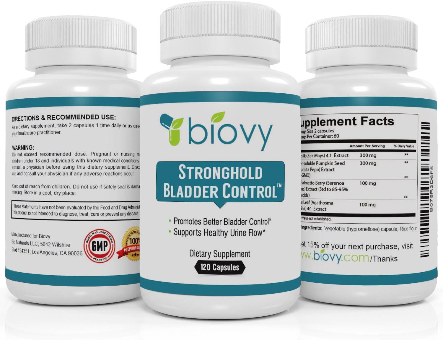 Stronghold Bladder Control by Biovy™ - Extra Serving Size (120 Capsules) and Potency to Support Natural Bladder Control by Biovy - Bladder Control Supplements to Support Healthy Urinary Flow: Health & Personal Care